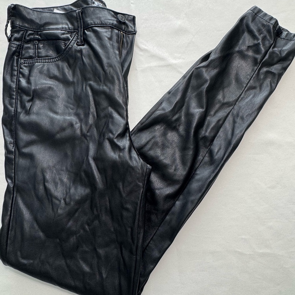 Faux Leather Skinny Pants Black High Rise Moto Chic Size 8